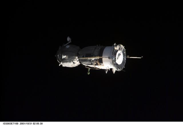 NASA image: View of the Soyuz carrying the Taxi crew after undocking taken during Expedition Three
