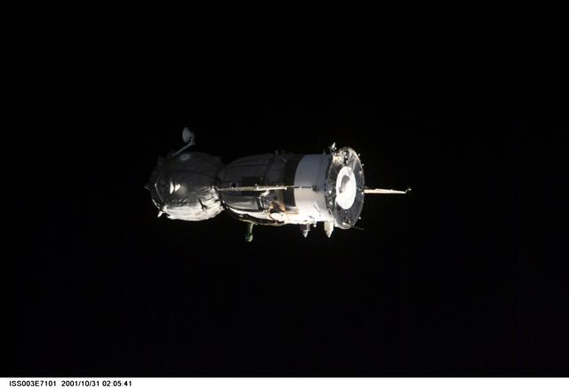 NASA image: View of the Soyuz carrying the Taxi crew after undocking taken during Expedition Three