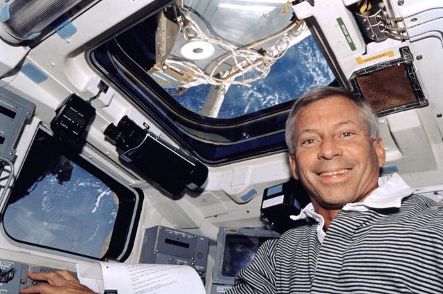 NASA image: Cockrell smiles for the camera on Endeavour's AFD during STS-111 UF-2 / Expedition Four
