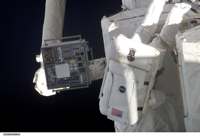 NASA image: Bursch on outside of Quest Airlock during EVA 3, Expedition Four