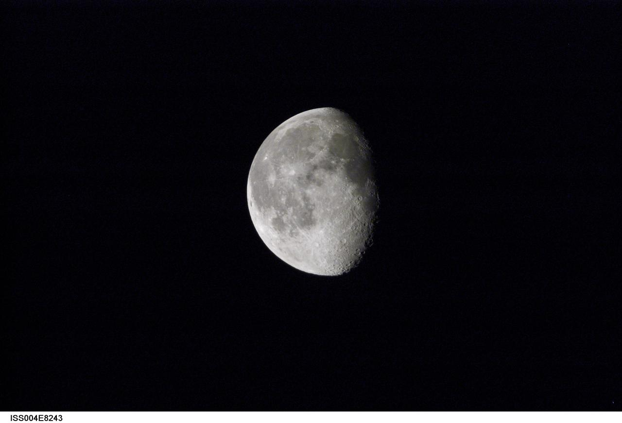 ISS004-E-8243 (3 March 2002) --- A gibbous moon caught the eye of one of the Expedition Four crew members on board the International Space Station (ISS). The image was recorded with a digital still camera.