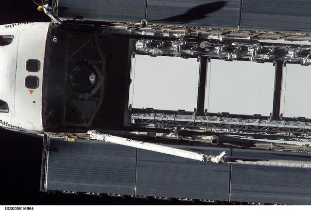 NASA image: Atlantis during STS-112 approach to ISS during Expedition Five