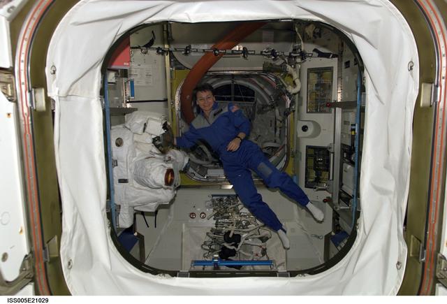 NASA image: Astronaut Peggy Whitson floats in the Quest/Airlock during Expedition Five on the ISS