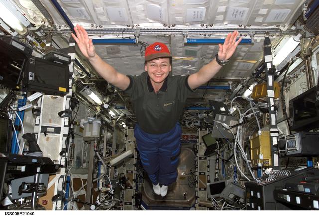 NASA image: Astronaut Peggy Whitson poses in the U.S. Laboratory during Expedition Five