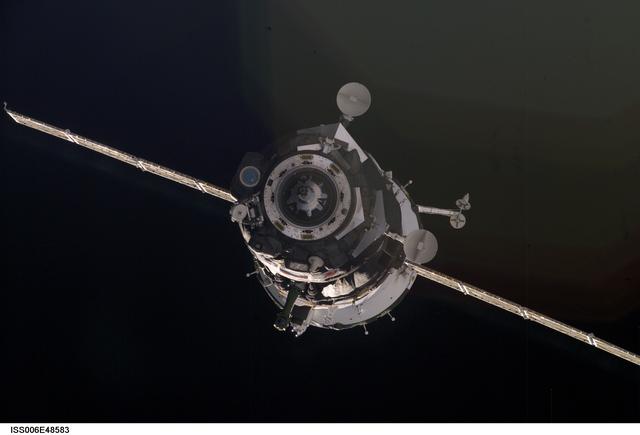 NASA image: View of Soyuz TMA-2 approaching the ISS during Expedition Six