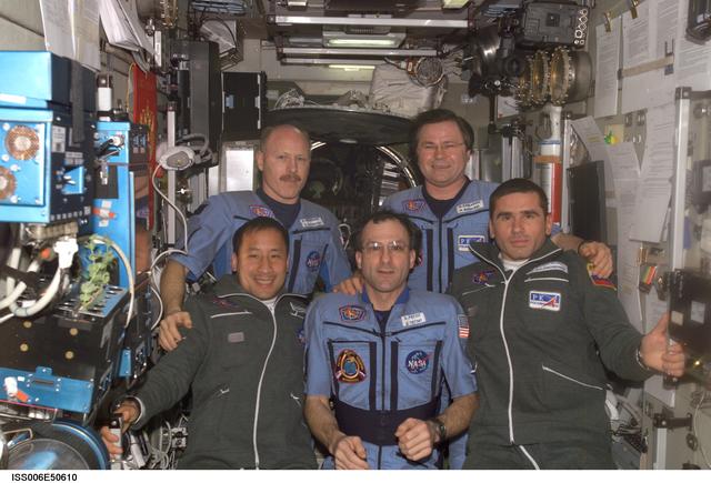 NASA image: Expedition Six and Seven crews pose for a group photo in the SM