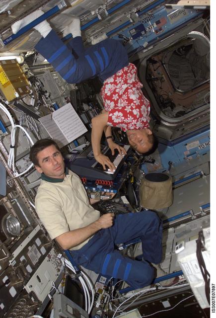 NASA image: Expedition Seven CDR Malenchenko and Science Officer Lu in Zvezda module
