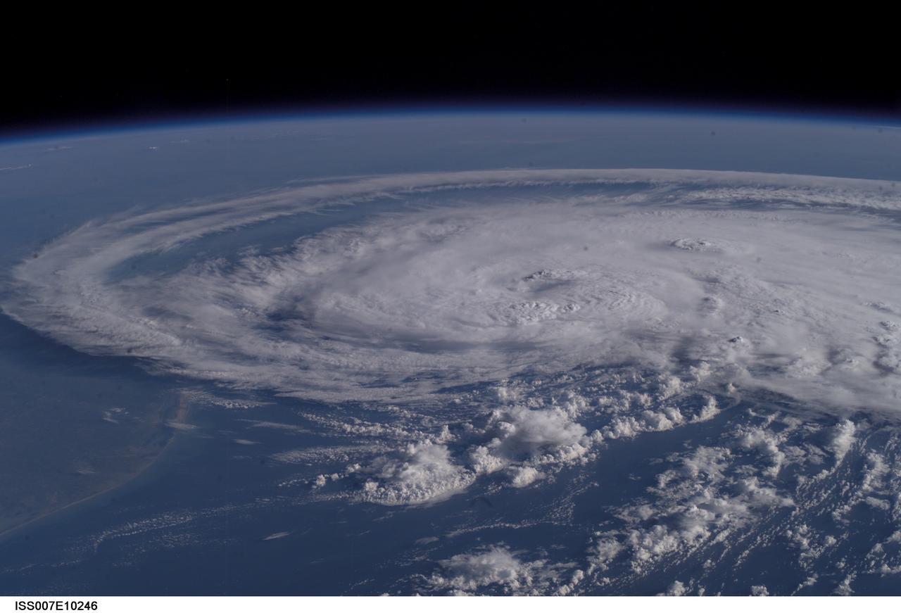 ISS007-E-10246 (15 July 2003) --- The crew of the International Space Station had a great seat from which to observe tropical storm Claudette as she turned into a hurricane and came ashore with high winds and heavy rains that drenched their Houston home base and other Texas areas. This digital image was recorded at 13:26:54 GMT, July 15, 2003