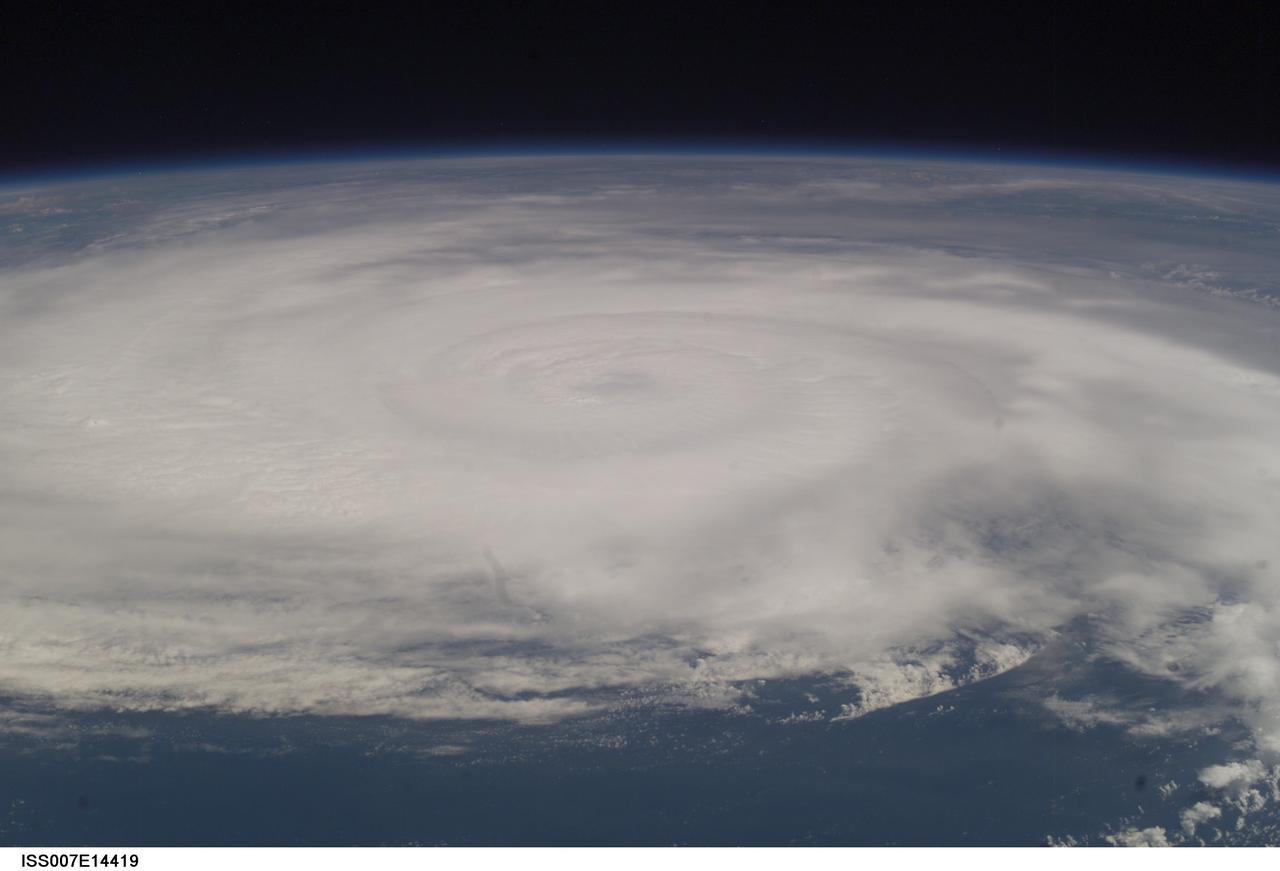 ISS007-E-14419 (4 September 2003) --- This view featuring Hurricane Fabian was taken by one of the Expedition 7 crewmembers onboard the International Space Station (ISS) while it was in orbit over Hispaniola. At the time this photo was taken, Fabian had maximum sustained winds of 120 mph and was moving to the north-northwest at 12 mph.