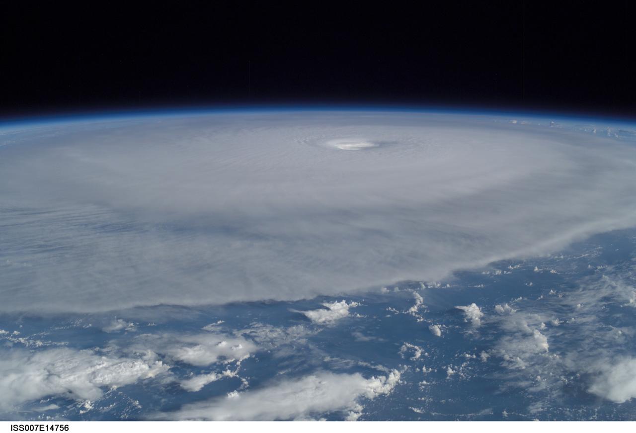 ISS007-E-14756 (13 September 2003) --- This view of Hurricane Isabel was taken by one of the Expedition 7 crewmembers onboard the International Space Station (ISS). At the time this photo was taken, Isabel had reformed to a Category 5 storm, packing winds of 160 miles per hour.