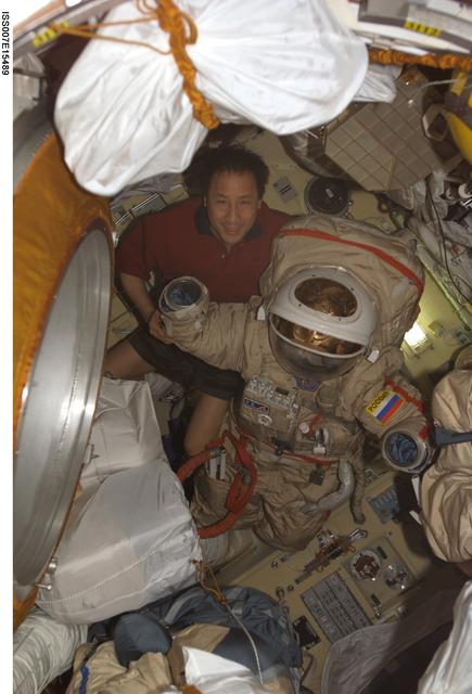 NASA image: Lu after checkout of Orlan spacesuits