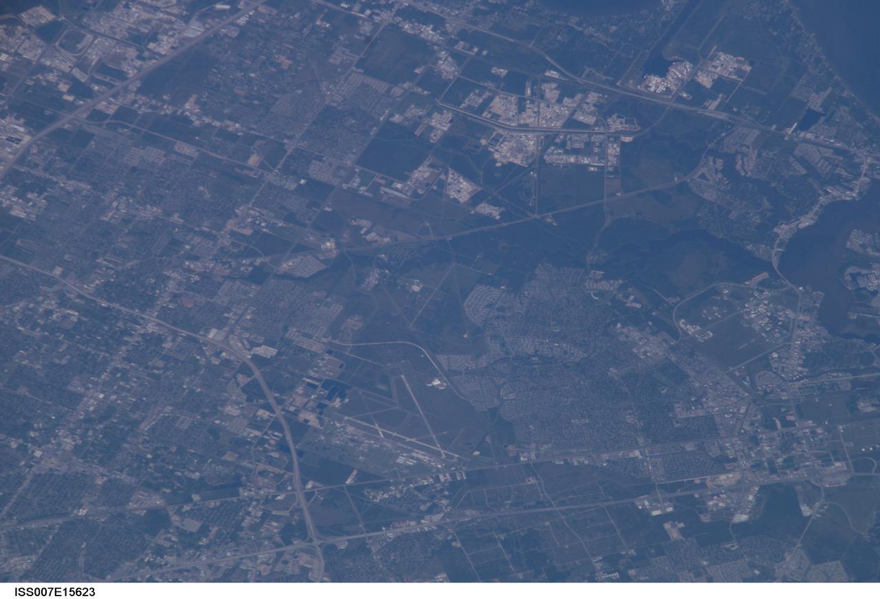 ISS007-E-15623 (28 September 2003) --- This view featuring Clear Lake area and NASA, 25 miles southeast of Houston, Texas, was photographed by an Expedition 7 crewmember onboard the International Space Station (ISS).