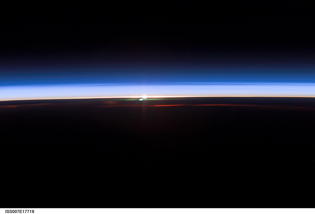 ISS007-E-17719 (20 October 2003) --- The airglow above Earth’s horizon was photographed by an Expedition 7 crewmember onboard the International Space Station (ISS).