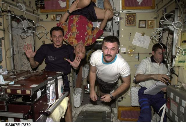 NASA image: Expedition Seven and Eight crewmembers in the Zvezda Service module