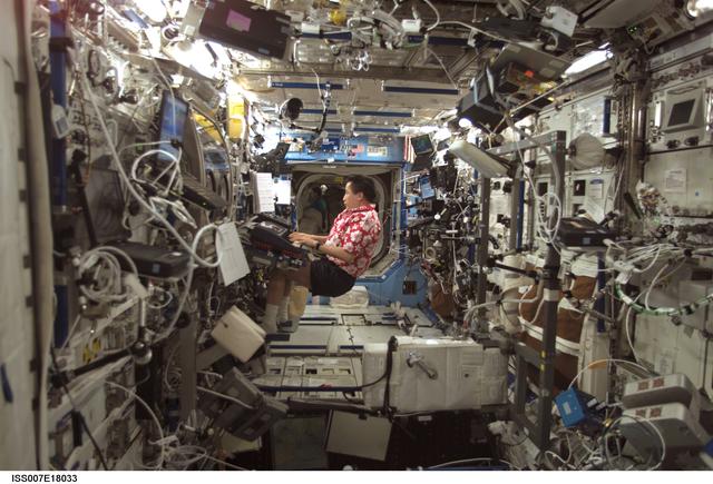 NASA image: Lu  plays music with a keyboard in the Destiny module