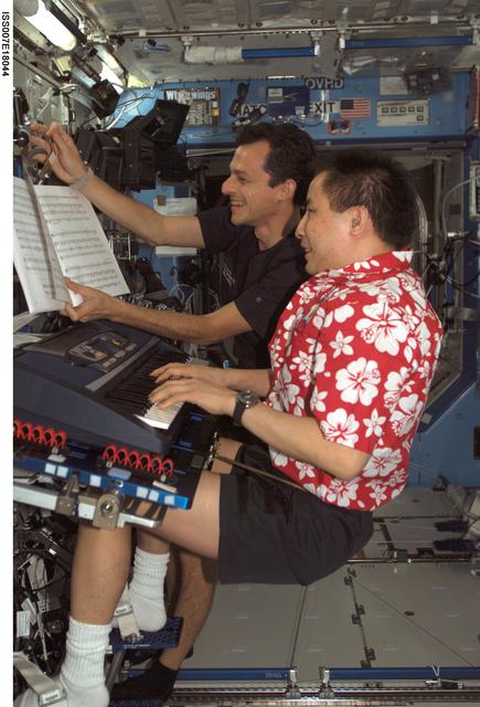 NASA image: Lu and Duque in Destiny laboratory with musical keyboard