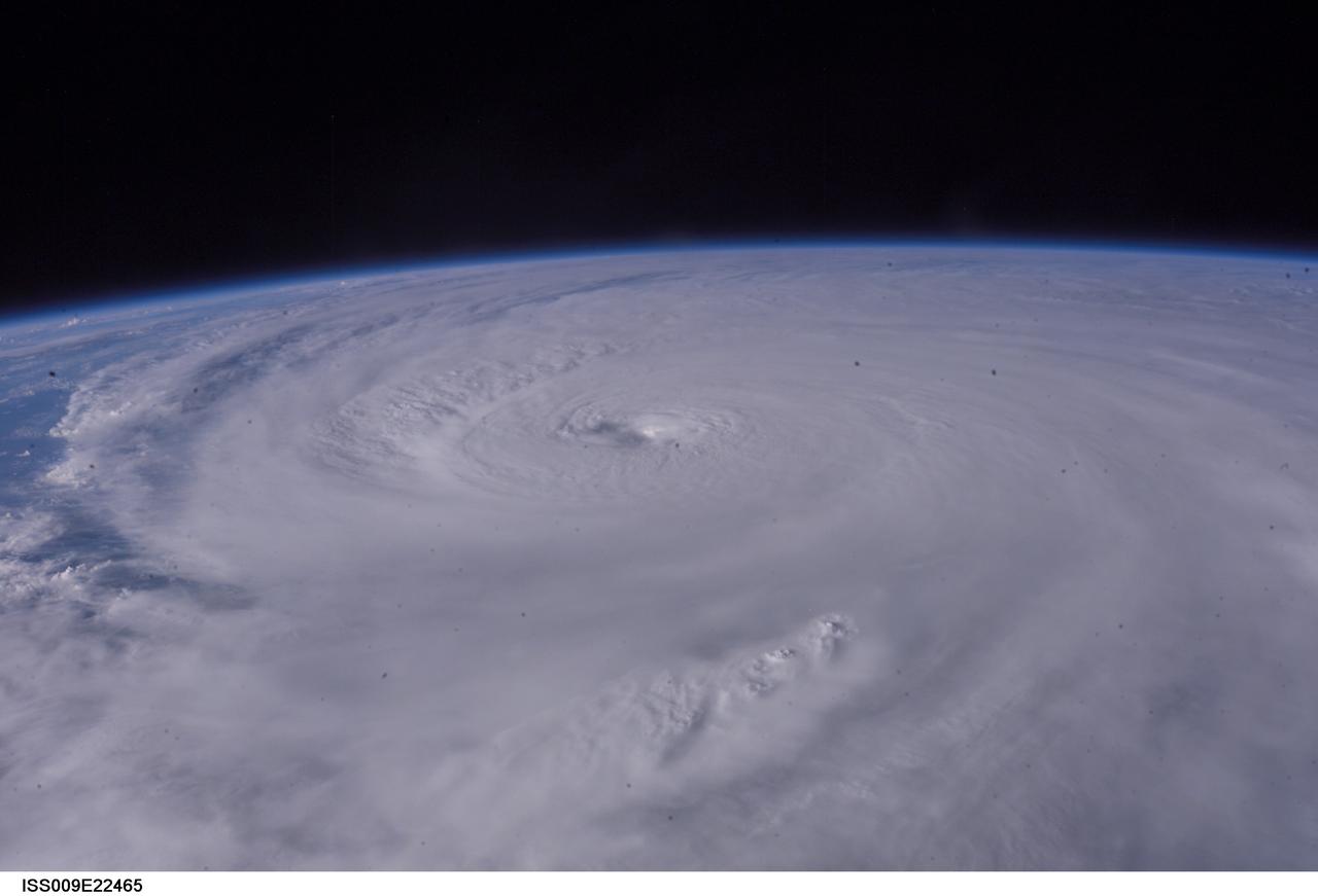 ISS009-E-22465 (13 September 2004) --- Hurricane Ivan was photographed as it entered the Gulf of Mexico late Monday (22:36:24 GMT, Sept. 13) by astronaut Edward M. (Mike) Fincke aboard the International Space Station, 230 miles above Earth. At the time, Ivan was a category 5 hurricane with winds of 160 mph. Fincke, the NASA Station Science Officer, and Station Commander Gennady Padalka are in the final month of a six-month mission aboard the research platform.