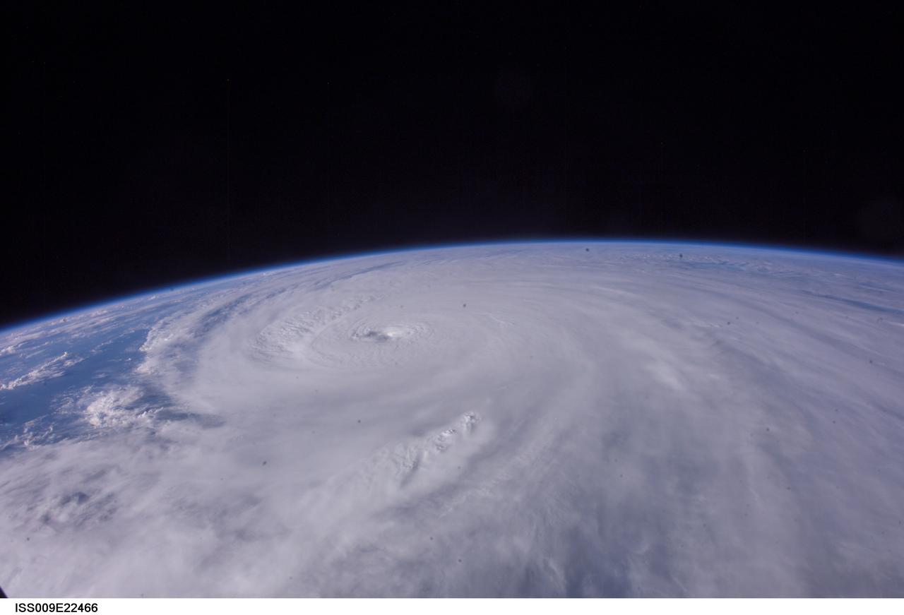 ISS009-E-22466 (13 September 2004) --- Hurricane Ivan was photographed as it entered the Gulf of Mexico late Monday (22:36:31 GMT, Sept. 13) by astronaut Edward M. (Mike) Fincke aboard the International Space Station, 230 miles above Earth. At the time, Ivan was a category 5 hurricane with winds of 160 mph. Fincke, the NASA Station Science Officer, and Station Commander Gennady Padalka are in the final month of a six-month mission aboard the research platform.