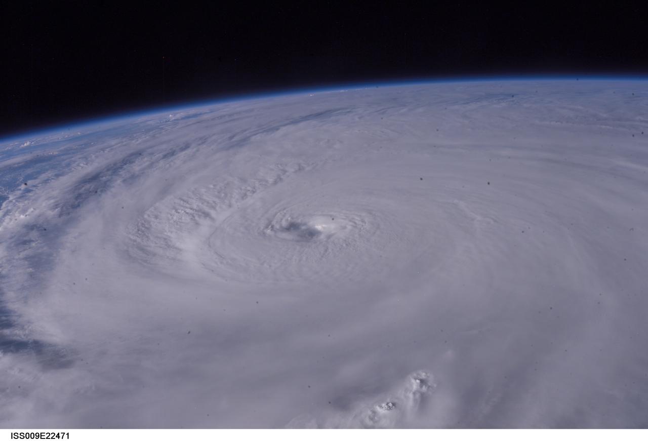 ISS009-E-22471 (13 September 2004) --- Hurricane Ivan was photographed as it entered the Gulf of Mexico late Monday (22:36:49 GMT, Sept. 13) by astronaut Edward M. (Mike) Fincke aboard the International Space Station, 230 miles above Earth. At the time, Ivan was a category 5 hurricane with winds of 160 mph. Fincke, the NASA Station Science Officer, and Station Commander Gennady Padalka are in the final month of a six-month mission aboard the research platform.
