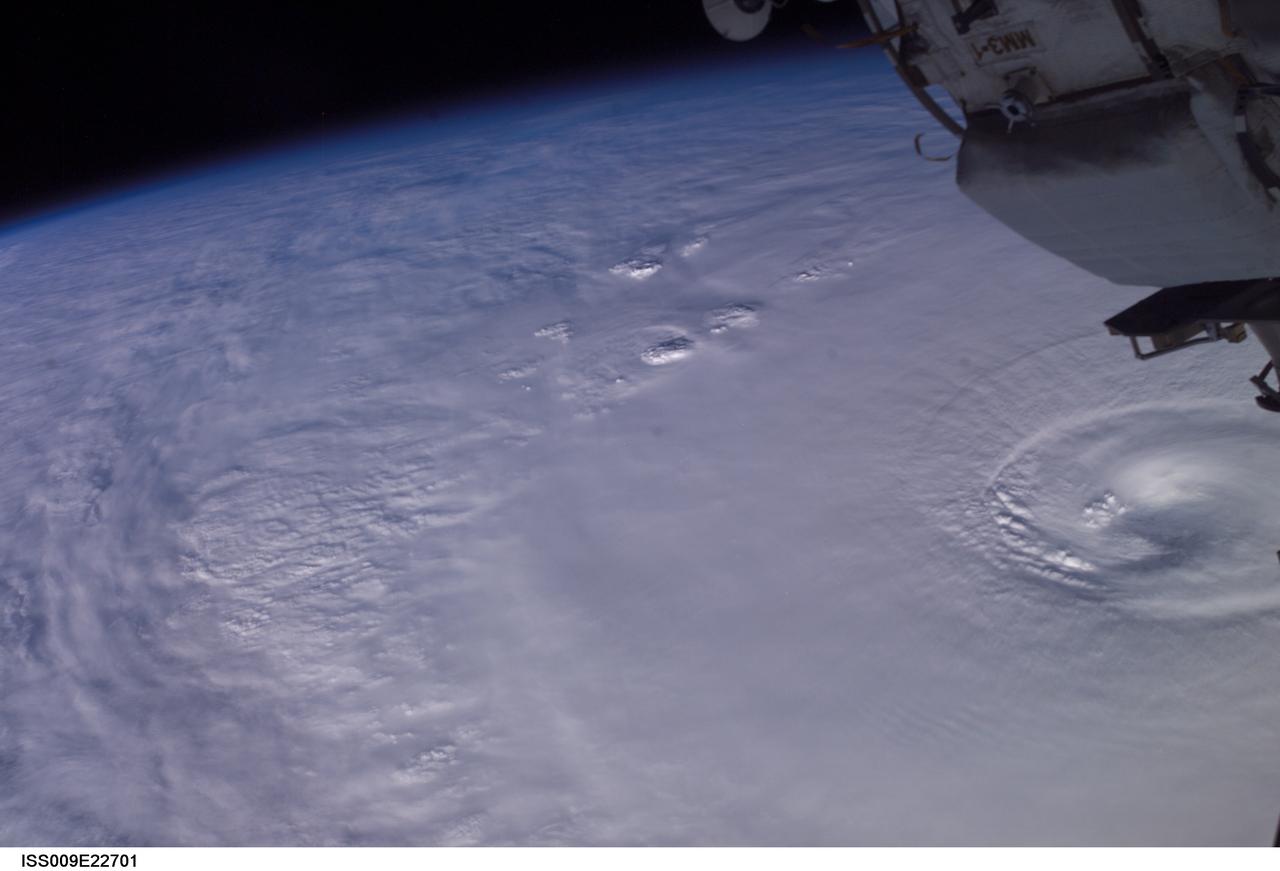 ISS009-E-22701 (14 September 2004) --- Hurricane Ivan was photographed as it churned in the Gulf of Mexico late Tuesday (23:06:56 GMT, Sept. 14) by astronaut Edward M. (Mike) Fincke aboard the International Space Station, 230 miles above Earth. At the time, Ivan was a category 4 hurricane with winds of 140 mph. Fincke, the NASA Station Science Officer, and Station Commander Gennady Padalka are in the final month of a six-month mission aboard the research platform.