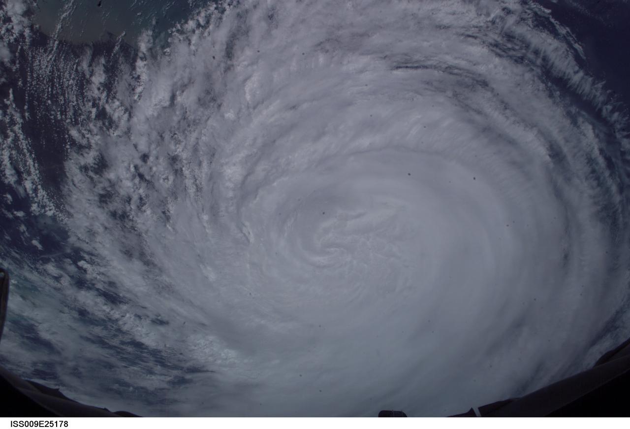 ISS009-E-25178 (26 September 2004) --- The Expedition 9 crew aboard the International Space Station recorded this vertical view of Hurricane Jeanne at 17:47:42 GMT, Sept 26, 2004.