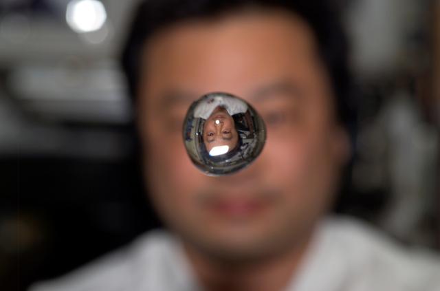 NASA image: Chiao watches a water bubble float in the SM taken during Expedition 10
