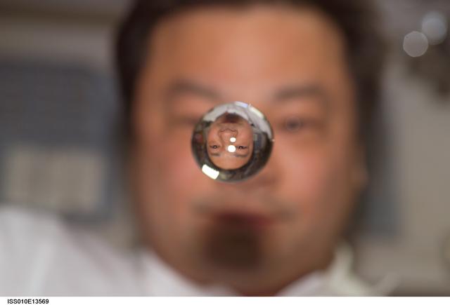NASA image: Chiao watches a water bubble float in the SM taken during Expedition 10