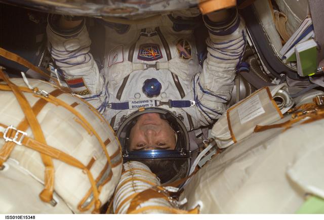 NASA image: Sharipov wearing Sokol suit during Expedition 10