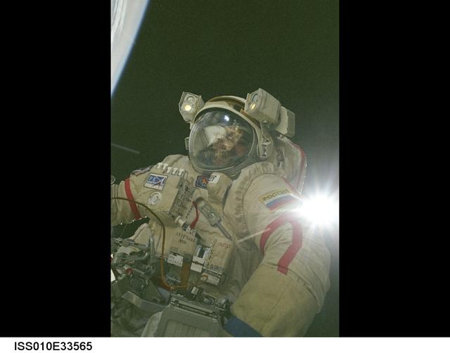 NASA image: Sharipov works on the exterior of the SM during Expedition 10 EVA