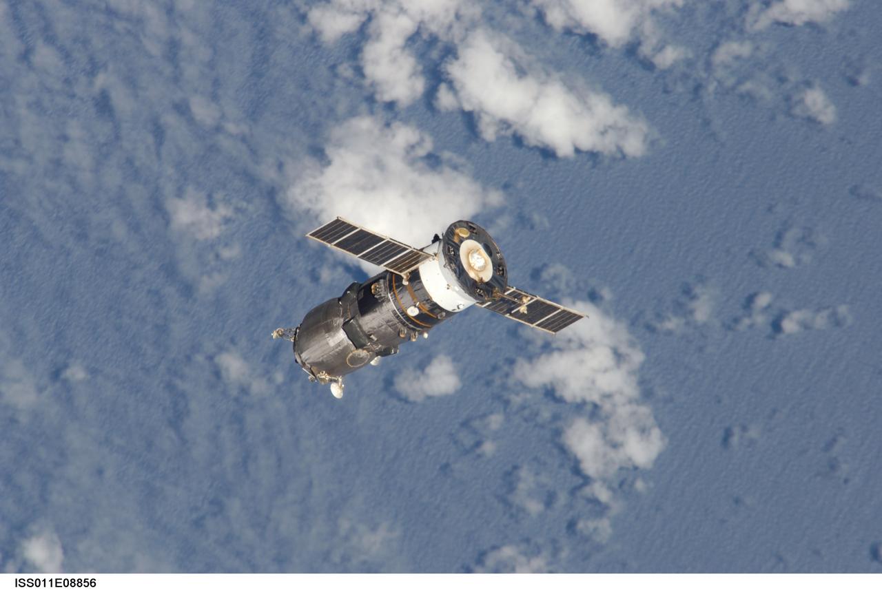 ISS011-E-08856 (15 June 2005) --- Backdropped by a blue and white Earth, an unpiloted Progress 17 supply vehicle departs from the International Space Station (ISS) at 3:16 p.m. (CDT) on June 15, 2005, carrying its load of trash and unneeded equipment to be deorbited and burned up in Earth’s atmosphere. The undocking clears the way for the arrival of a new Progress 18, planned to launch June 16 and dock with the Station on June 18.