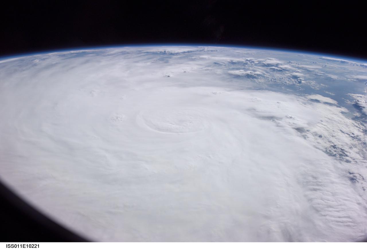 ISS011-E-10221 (7 July 2005) --- At the time of this Expedition 11 digital still camera's image, Hurricane Dennis was churning northwestward through the Caribbean Sea between Jamaica and eastern Cuba packing winds of up to 115 miles per hour. Even though the hurricane had just attained Category 3 intensity, the eye had not yet cleared. This high-oblique, panoramic view, taken through a 28mm lens at 21:14:00 gmt, is looking southwest.