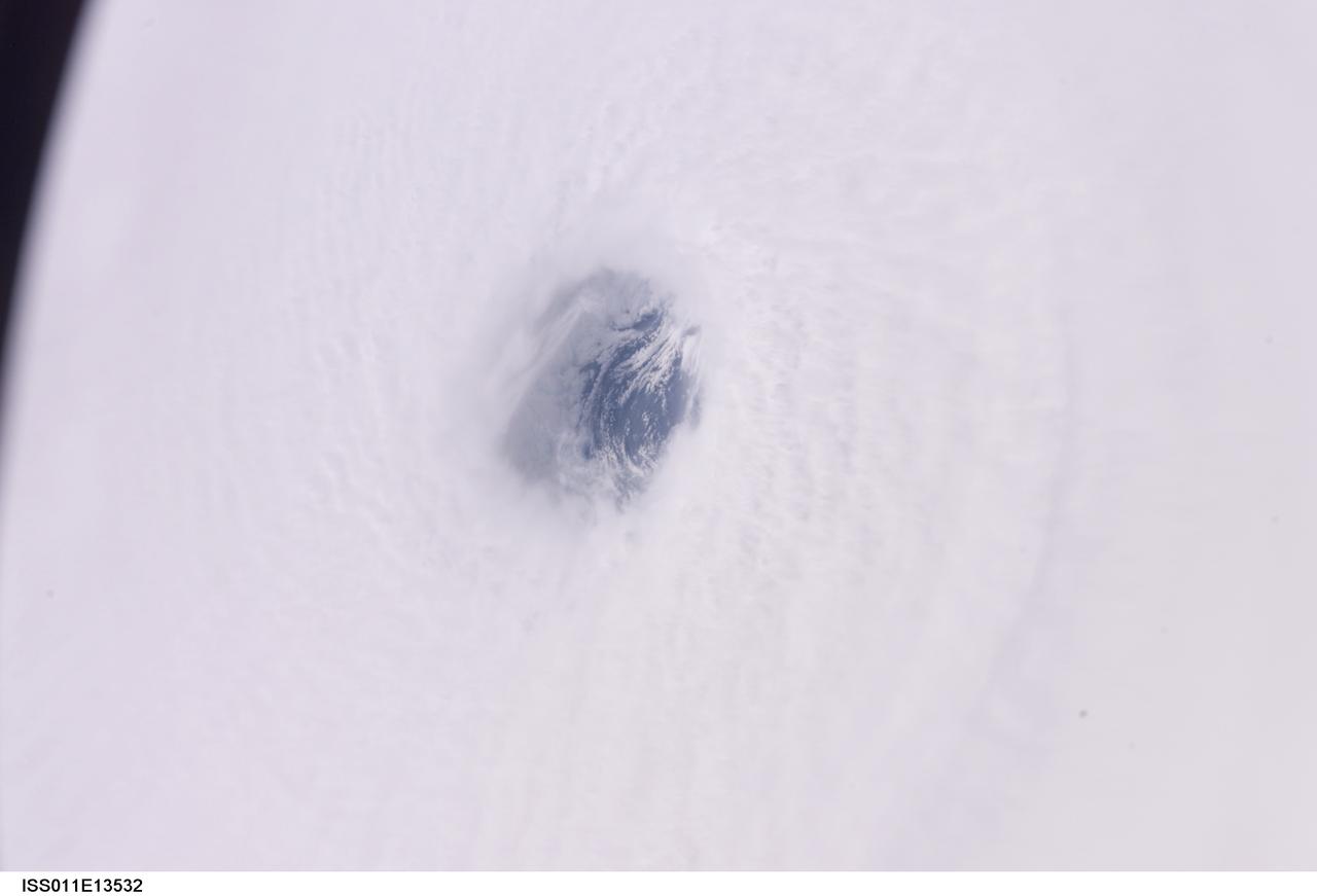 ISS011-E-13532 (21 Sept. 2005) --- A close-up view of the eye of Hurricane Rita, as it swirls in the Gulf of Mexico, is featured in this image photographed by an Expedition 11 crewmember on the International Space Station. The hurricane was heading toward the Texas coast.
