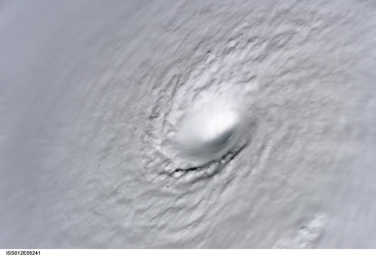 ISS012-E-5241 (19 Oct. 2005) --- This image of Hurricane Wilma was taken at 8:22 a.m. CDT Wednesday, Oct. 19, by the crew aboard NASA's international space station as the complex flew 222 miles above the storm. At the time, Wilma was the strongest Atlantic hurricane in history, with winds near 175 miles per hour. The storm was located in the Caribbean Sea, 340 miles southeast of Cozumel, Mexico.