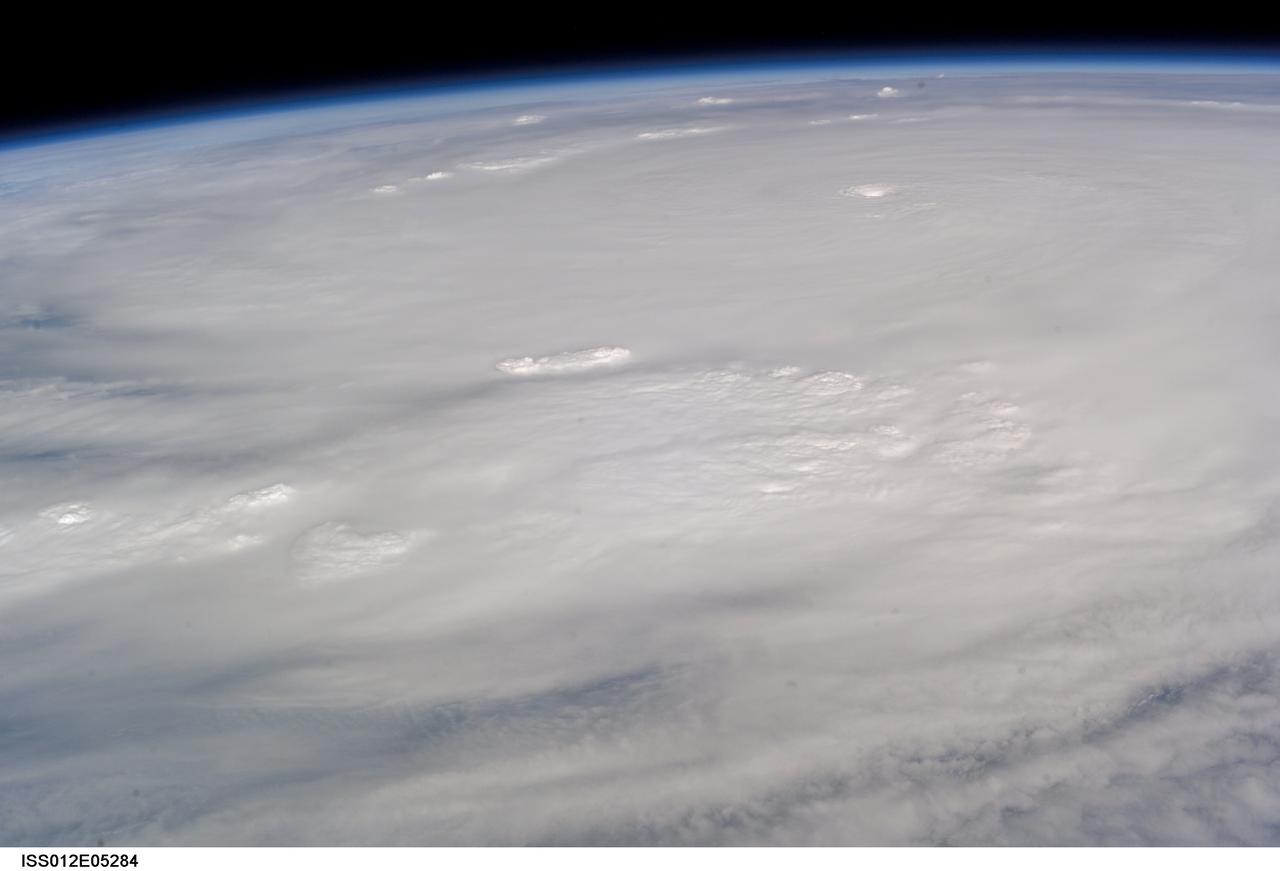 ISS012-E-5284 (19 Oct. 2005) --- This image of Hurricane Wilma was taken at 8:24 a.m. CDT Wednesday, Oct. 19, by the crew aboard NASA's international space station as the complex flew 222 miles above the storm. At the time, Wilma was the strongest Atlantic hurricane in history, with winds near 175 miles per hour. The storm was located in the Caribbean Sea, 340 miles southeast of Cozumel, Mexico.