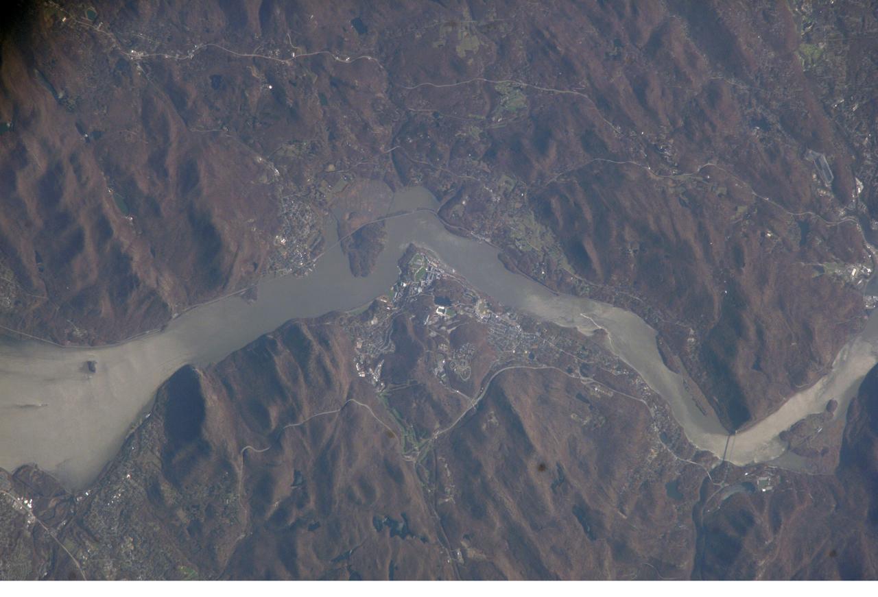 ISS012-E-08797 (20 Nov. 2005) --- West Point, NY, home of the United States Military Academy since 1802, is featured in this electronic still image recorded from the International Space Station during Expedition 12. West Point is located on the high west bank of the Hudson River north of New York City. North is at the top in this almost vertical view.