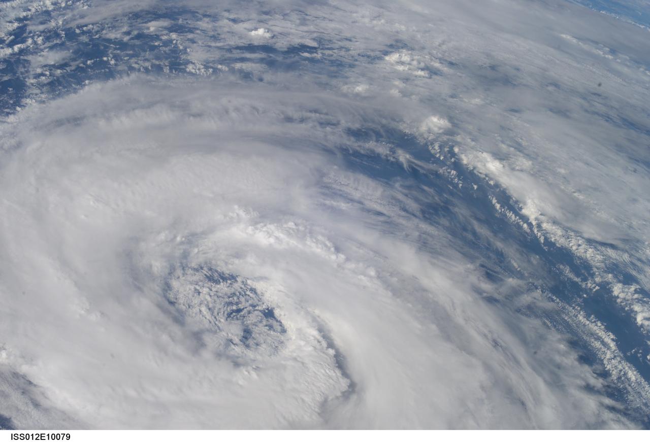 ISS012-E-10079 (3 Dec. 2005)  ---  This picture of the eye of Hurricane Epsilon in the Atlantic Ocean was taken at  15:35:49 GMT on Dec. 3, 2005  by one of the crewmembers of Expedition 12 aboard the International Space Station.  The orbital outpost was flying at an altitude of 190 nautical miles.  Center point coordinates are 34.5 degrees north latitude and 44.4 degrees west longitude.