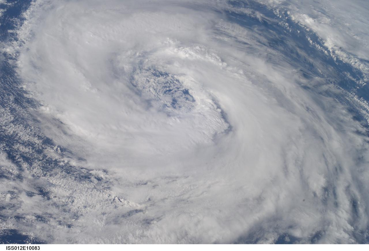 ISS012-E-10083 (3 Dec. 2005)  ---  This picture of the eye of Hurricane Epsilon in the Atlantic Ocean was taken at 15:35:56  GMT on Dec. 3, 2005  by one of the crewmembers of Expedition 12 aboard the International Space Station.  The orbital outpost was flying at an altitude of 190 nautical miles.  Center point coordinates are 34.5 degrees north latitude and 44.4 degrees west longitude.