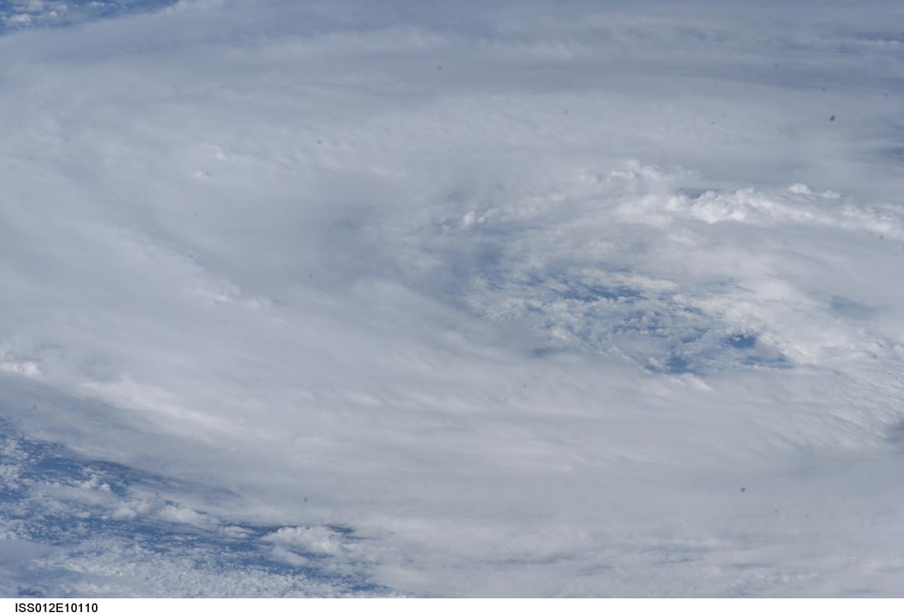 ISS012-E-10110 (3 Dec. 2005)  ---  This view featuring the eye of Hurricane Epsilon in the Atlantic Ocean was photographed at 15:35:58  GMT on Dec. 3, 2005  by one of the crewmembers of Expedition 12 aboard the International Space Station.  The orbital outpost was flying at an altitude of 190 nautical miles.  Center point coordinates are 34.5 degrees north latitude and 44.4 degrees west longitude.
