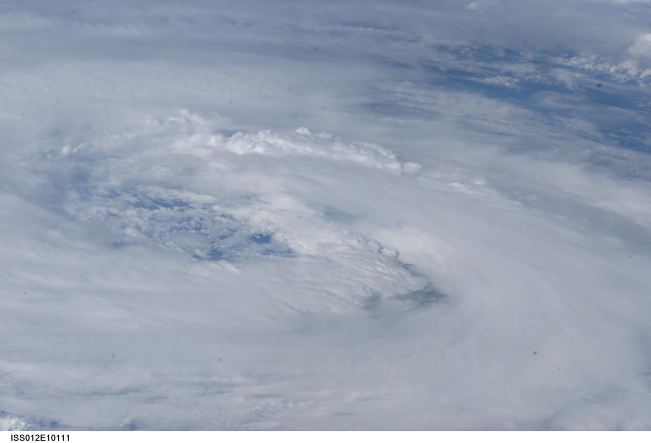 ISS012-E-10111 (3 Dec. 2005)  ---  This view featuring the eye of Hurricane Epsilon in the Atlantic Ocean was photographed at  15:35:59  GMT on Dec. 3, 2005  by one of the crewmembers of Expedition 12 aboard the International Space Station.  The orbital outpost was flying at an altitude of 190 nautical miles.  Center point coordinates are 34.5 degrees north latitude and 44.4 degrees west longitude.