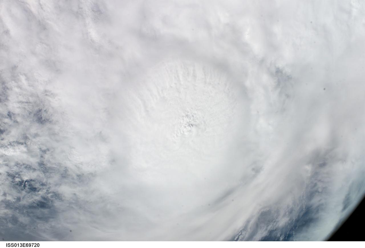 ISS013-E-69720 (27 August 2006) --- This vertical view of Hurricane Ernesto was taken by the crew of the International Space Station on Sunday, Aug. 27, 2006, from an altitude of about 215 miles. At that time, Ernesto was approaching Cuba and was expected to eventually make landfall on the coast of southern Florida.
