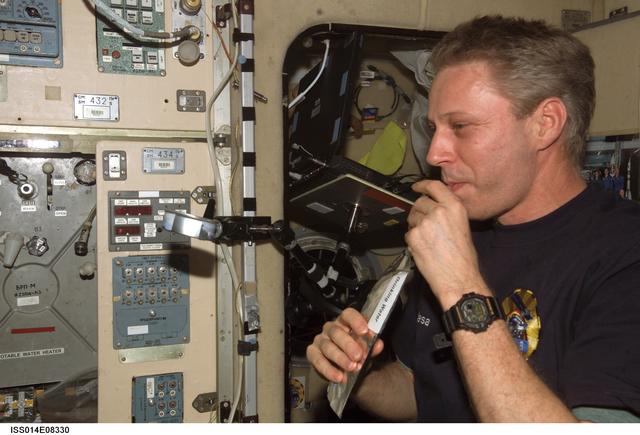 NASA image: Reiter in galley area of Zvezda Service module