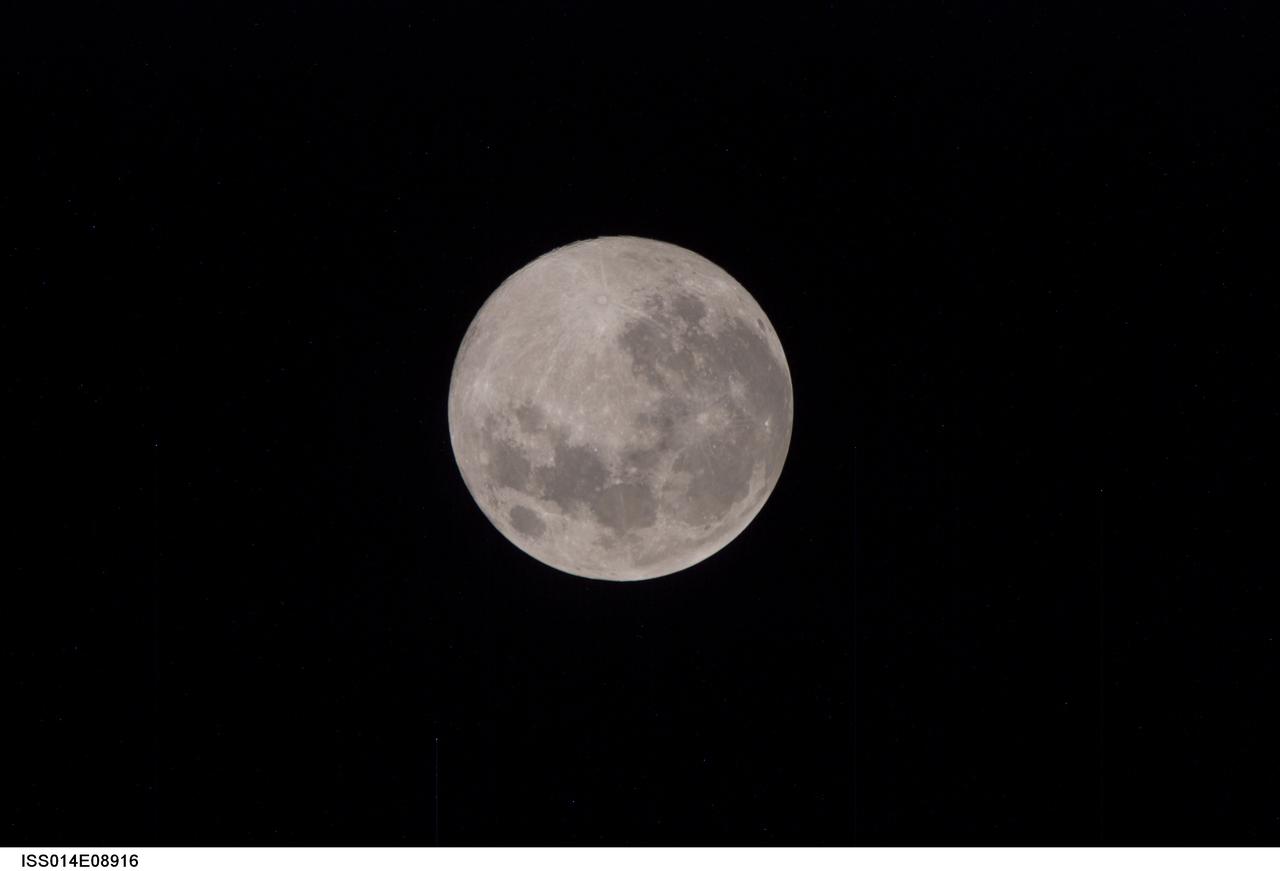 ISS014-E-08916 (4 Dec. 2006) --- This view of a full moon was photographed by an Expedition 14 crewmember onboard the International Space Station.