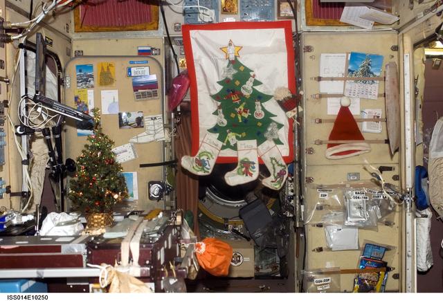 NASA image: Zvezda Service module decorated for the holidays