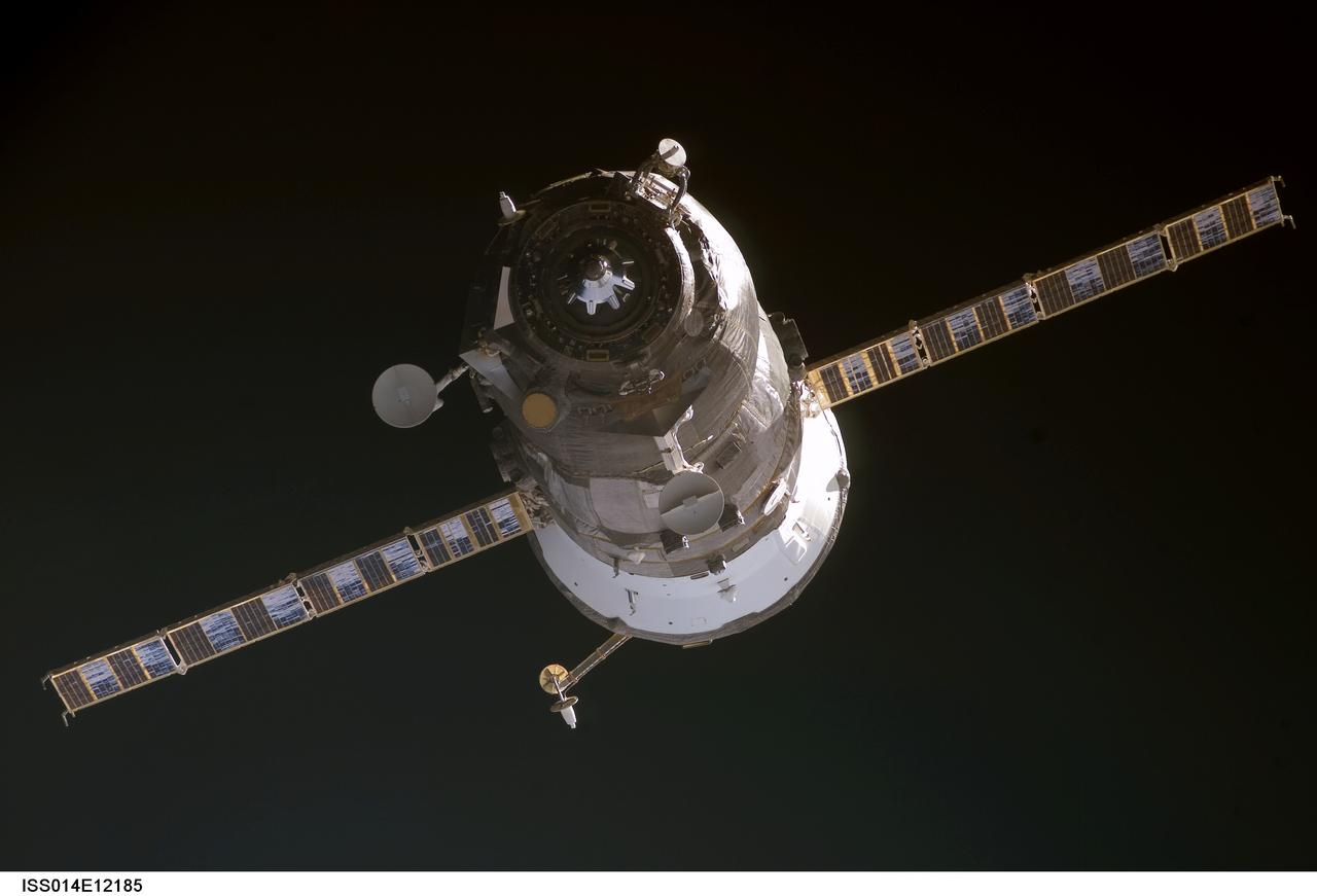 ISS014-E-12185 (16 Jan. 2007) --- Backdropped by the blackness of space, an unpiloted Progress 22 supply vehicle departs from the Pirs Docking Compartment of the International Space Station on Jan. 16, 2007, carrying its load of trash and unneeded equipment to be deorbited and burned up in Earth's atmosphere. The undocking clears the way for the arrival of a new Progress 24, planned to launch January 17 and dock with the station on January 19.