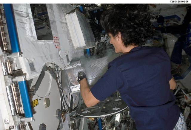 NASA image: Williams loads the MELFI for the Nutrition Experiment during Expedition 15
