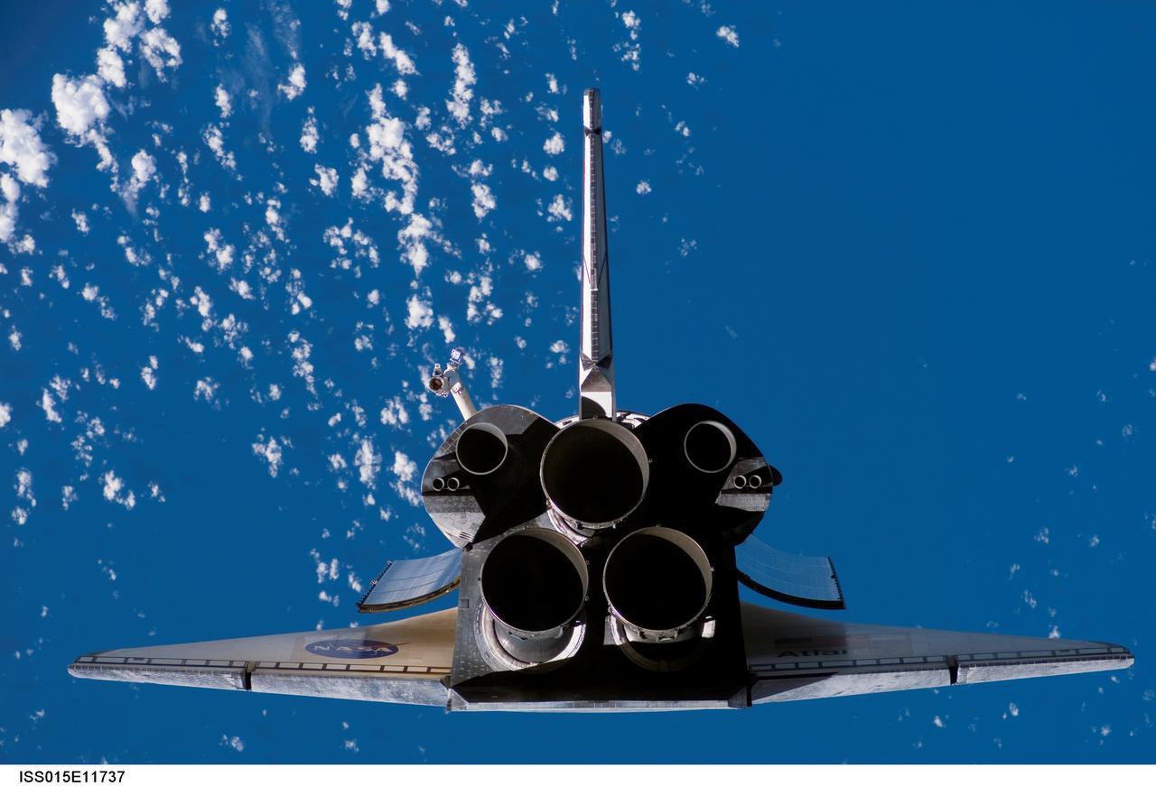 ISS015-E-11737 (10 June 2007) --- A view photographed from the International Space Station shows the Space Shuttle Atlantis' aft portions as the two spacecraft were nearing their much-anticipated link-up in Earth orbit.