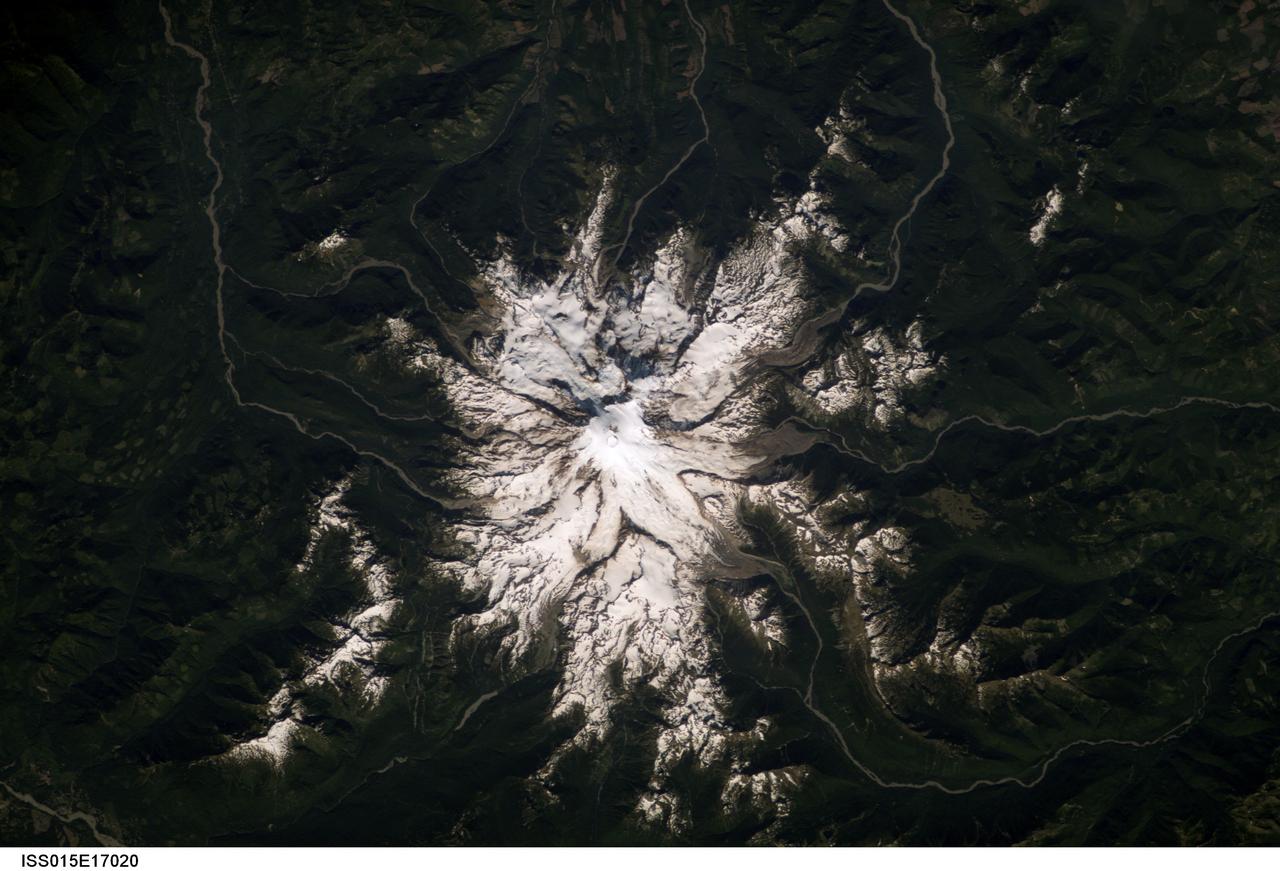 ISS015-E-17020 (7 July 2007) --- Mount Rainier in Washington is featured in this image photographed by an Expedition 15 crewmember on the International Space Station.