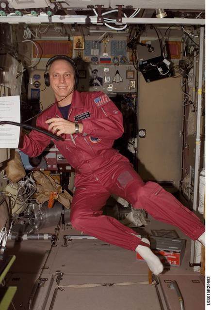 NASA image: View of Anderson working with the ISS Ham Radio in the SM during Expedition 15