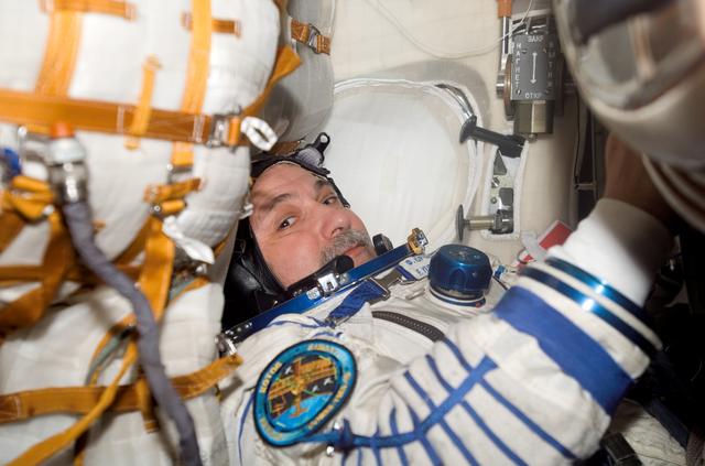 NASA image: View of Expedition 15 CDR Yurchikhin inside a Soyuz Spacecraft