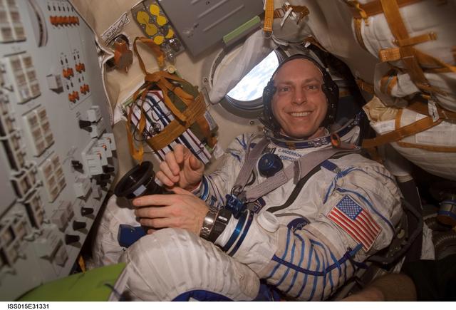 NASA image: View of Expedition 15 FE Anderson inside a Soyuz Spacecraft